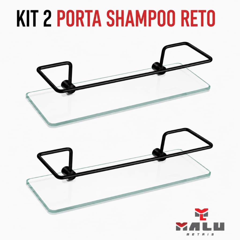 Porta Shampoo Para Banheiro Suporte De Vidro 6mm Incolor Reto Cristal Anti Ferrugem KIT 02 UN