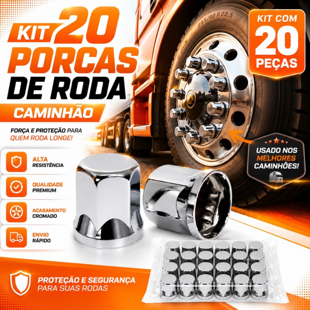 20 Capa Porca Roda Cromada Caminhão 32/33mm Sextavada