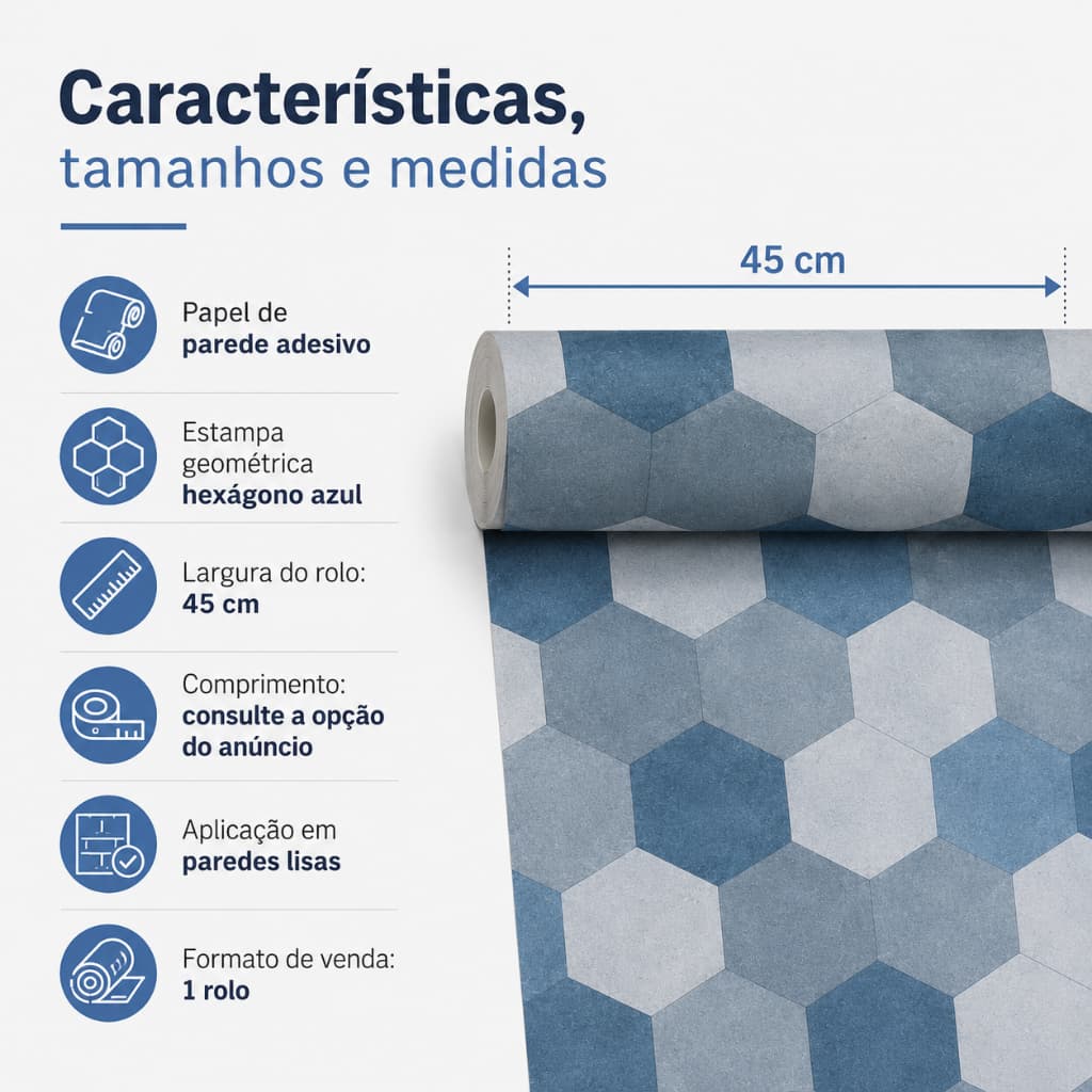Papel De Parede Azul Mosaico Geométrico azulejo Hexagonal  para Cozinha e banheiro