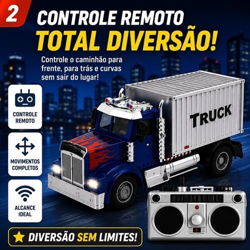 Caminhão Controle Remoto Infantil Super Prime Truck com Luzes LED Carrinho Brinquedo Presente Dia das Crianças
