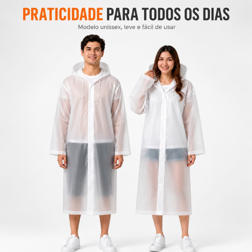 KIt 2 Capa de Chuva Grossa Comprida com Capuz Reforçada