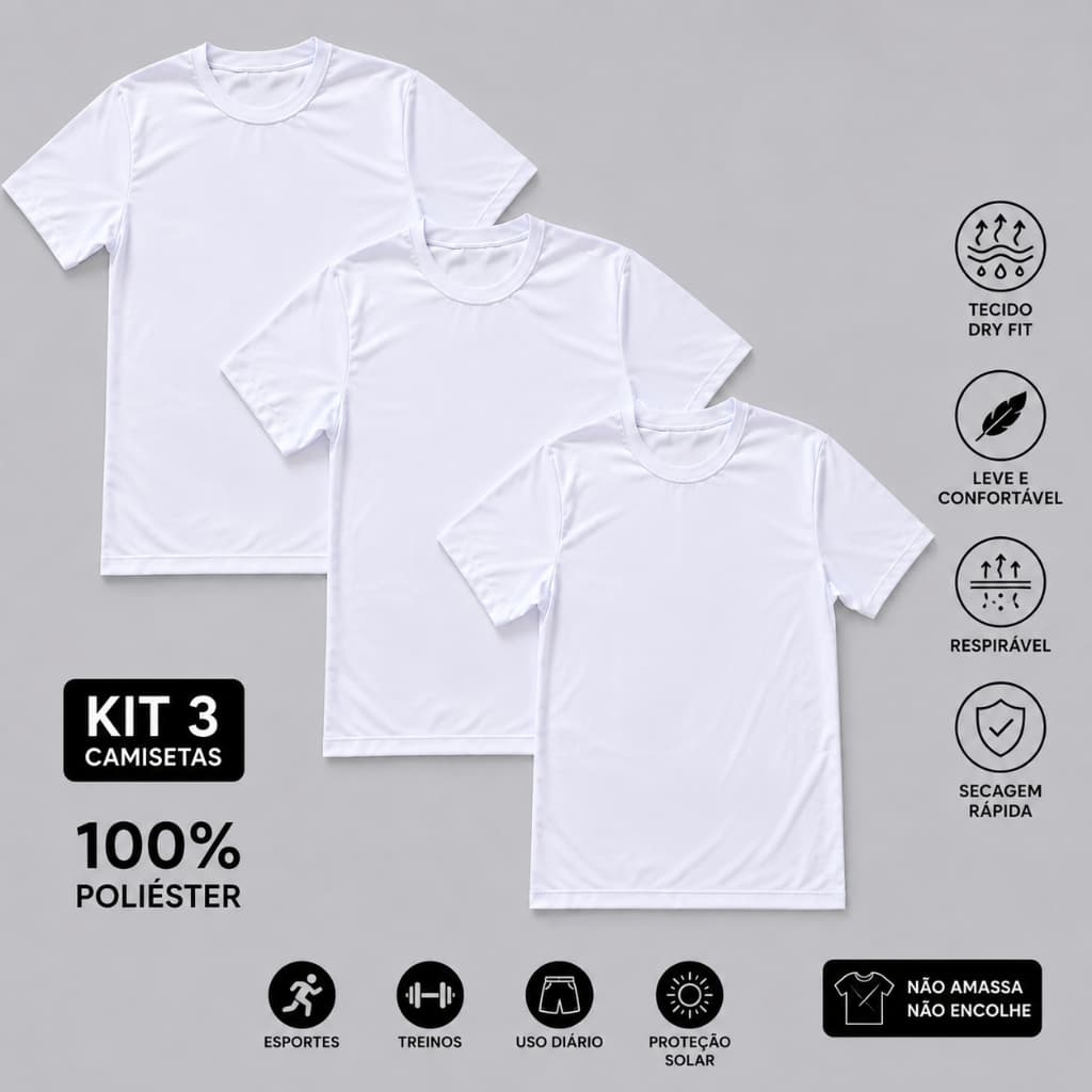 Kit 3 Camisetas PV Não Amassa Unissex Básica