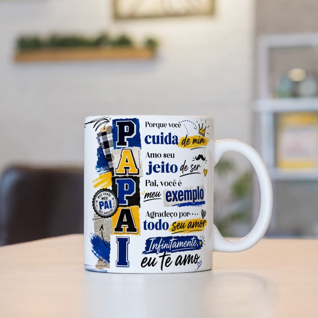 Caneca Dia dos Pais Frases de Amor Papai Meu Exemplo Presente Criativo Porcelana 325ml