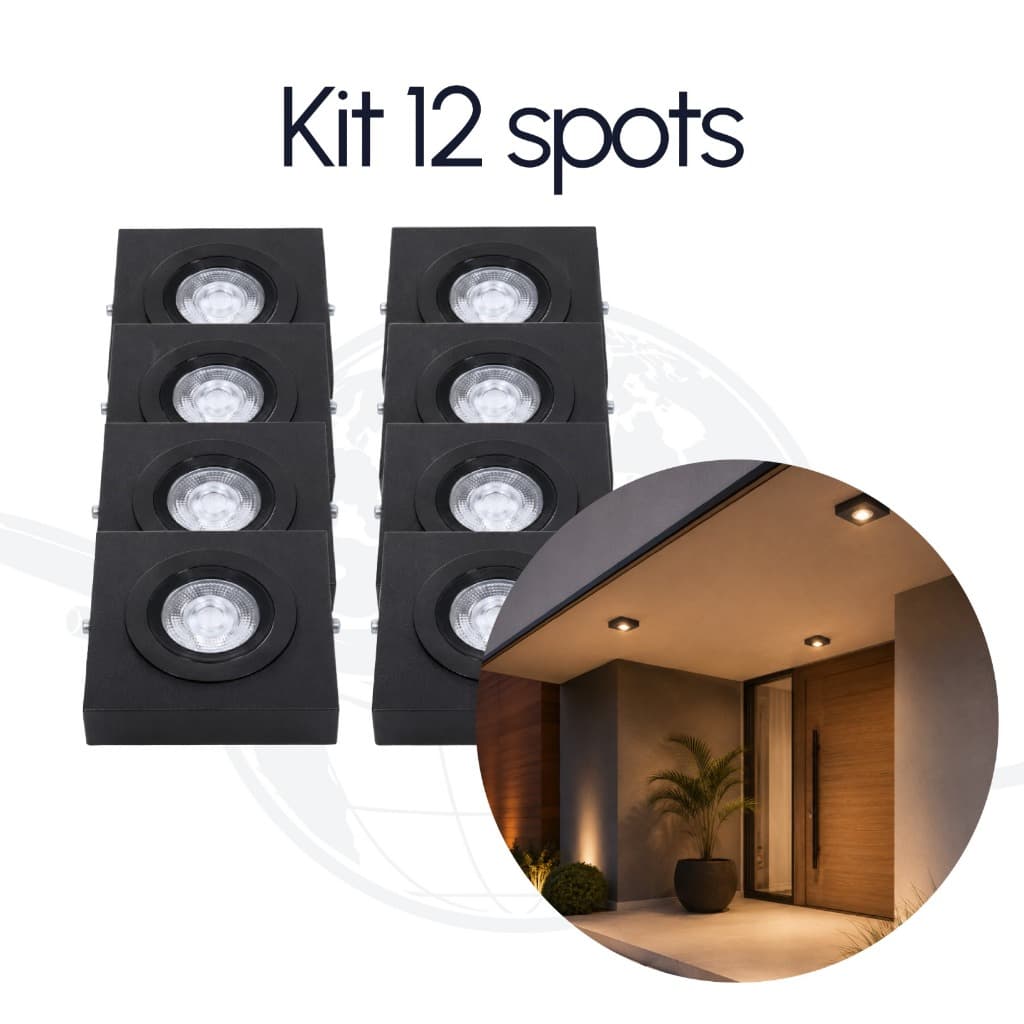 Kit 12 Spot Luminária Slim Sobrepor De Teto Beiral Fachada Em Alumínio Led 7w Branco Quente Externo E Interno