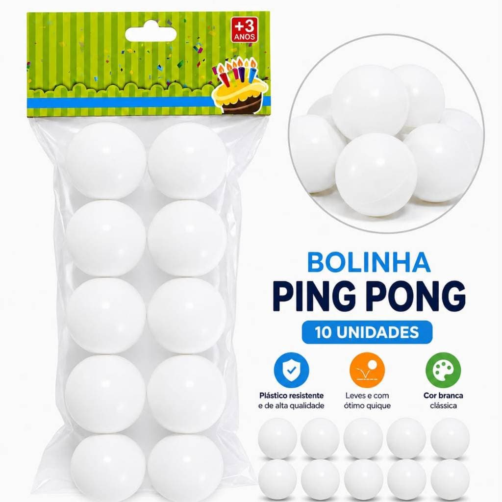 Kit 20 Bolinhas Plásticas Modelo Ping Pong Infantil Branca