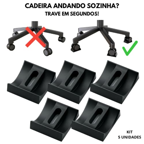 Kit 5 Trava para Roda de Cadeira Não Escorrega Rodízio Gamer Escritório Antiderrapante