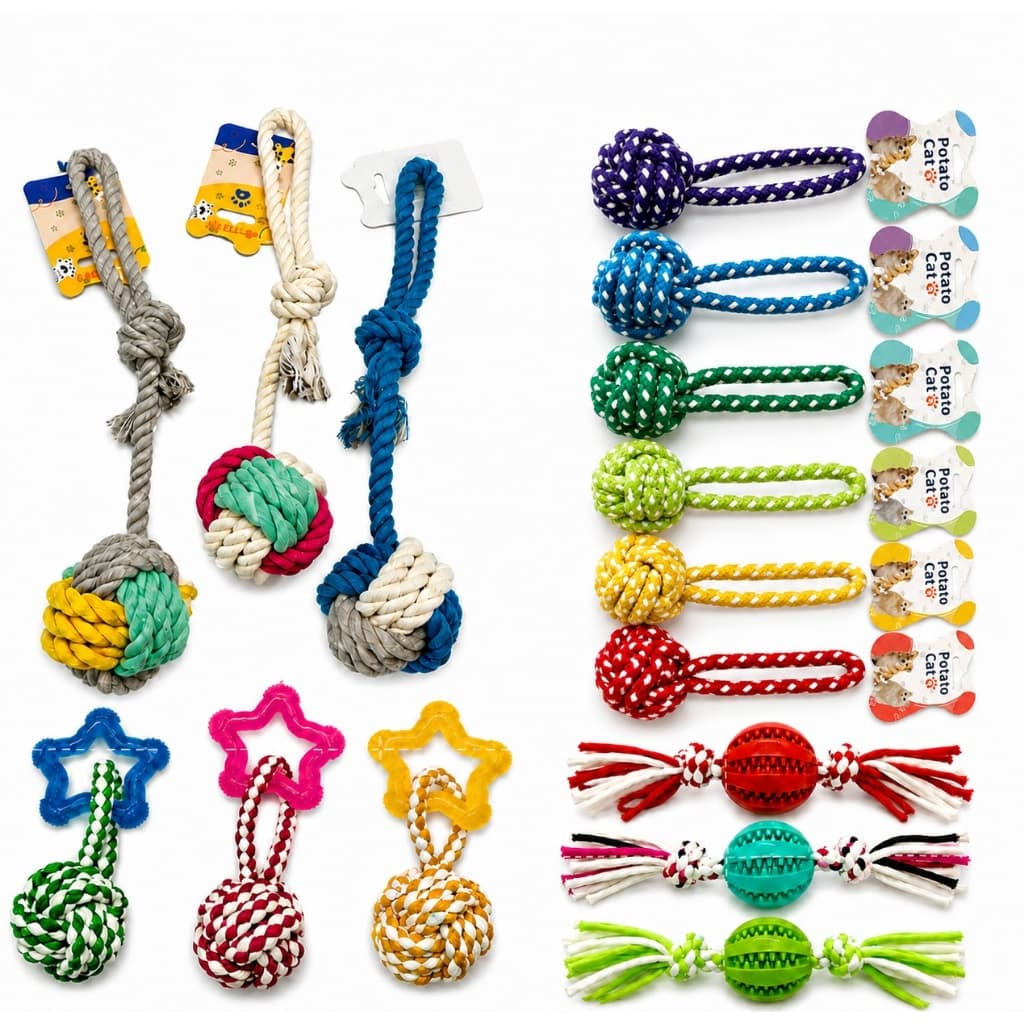 2 Brinquedos Corda com Puxador Resistente Para Cachorro Mordedor Pet Brincadeira Exercício Variados