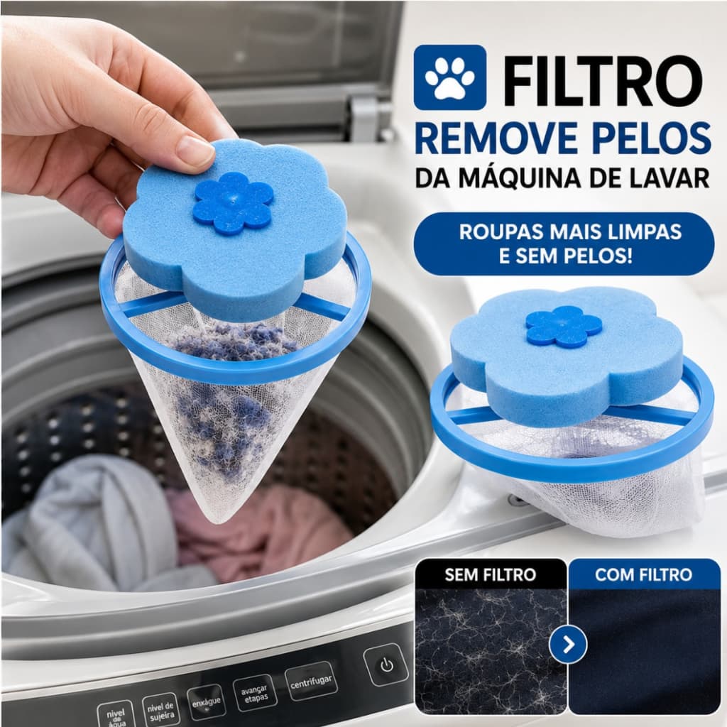 Filtro para Pelos Máquina de Lavar Remove Fiapos Cabelos e Pelos de Pets papa bolinhas