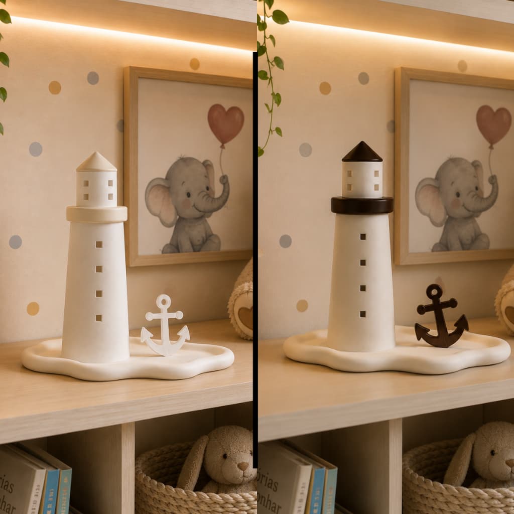 Kit Farol com Bandeja Decorativa Náutica | Enfeite para Sala, Quarto Infantil Escritório Casa