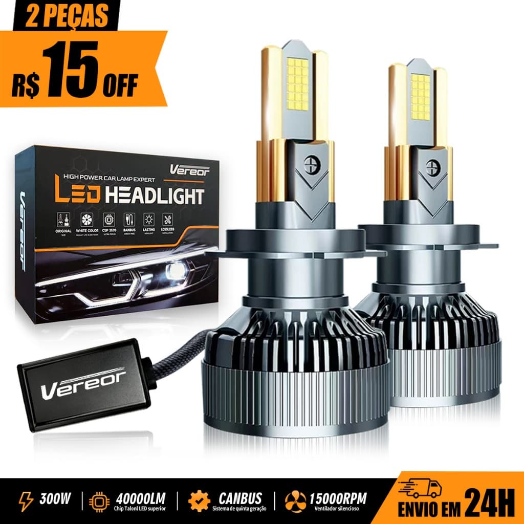 Kit Par Lâmpada LED para Farol M60 300W 40000LM Bivolt 12V/24V Carro e Caminhão - H1 H3 H4 H7 H11 9005 9006