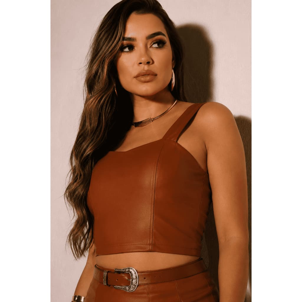 Cropped de Couro Fake Top Feminino