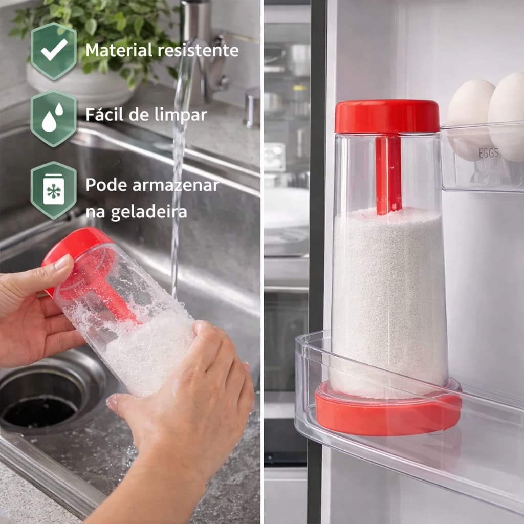 Dispenser para Tapioca e Polvilhador Manual 800ml com Peneir