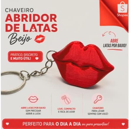 Chaveiro Abridor de latas em formato de boca | protege unhas em gel e unhas curtas
