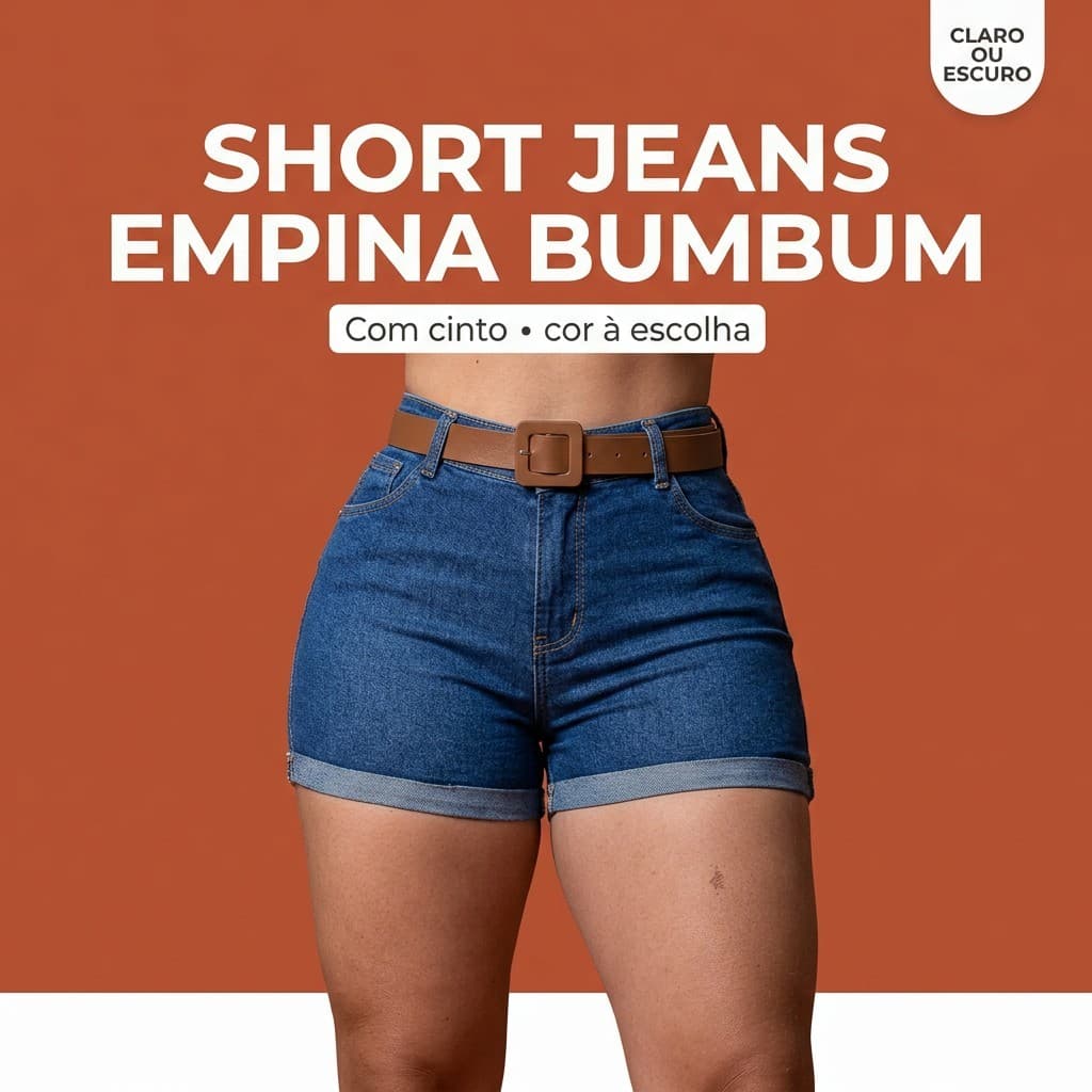 Short Jeans Feminino Empina Bumbum com Elastano Azul Claro/Escuro