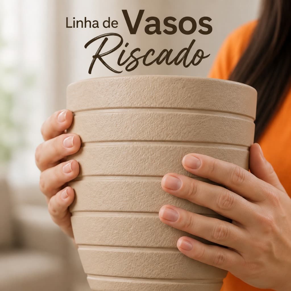 Vaso Polietileno Decorativo Cachepot Riscato para Plantas Jardim Paisagismo Suculentas Sala Varanda Área Interna