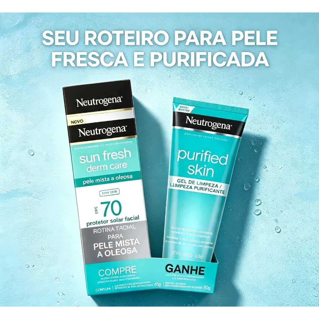 Kit Facial Protetor Solar Sun Fresh Derm Care FPS 70 Sem Cor 40g E Gel De Limpeza Purified Skin 60g Neutrogena
