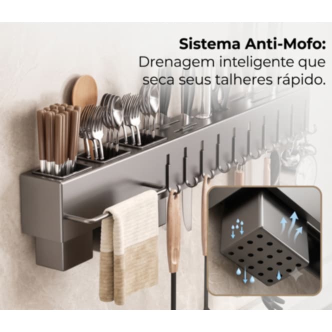 Escorredor de Vasilhas Organizador de Parede Cozinha Cinza Premium