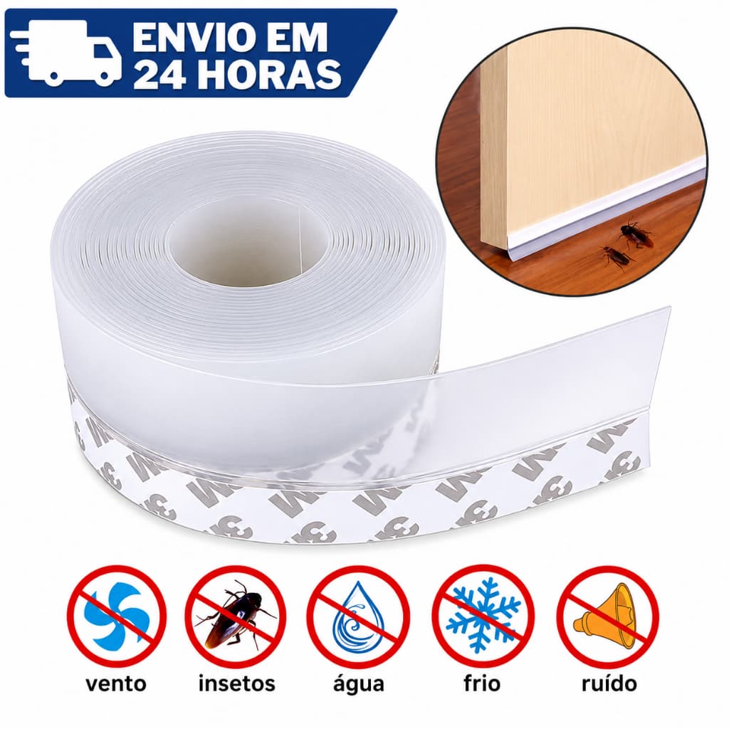 Fita Transparente Veda Fresta para Porta Pivotante, 5 Metros x 35 mm