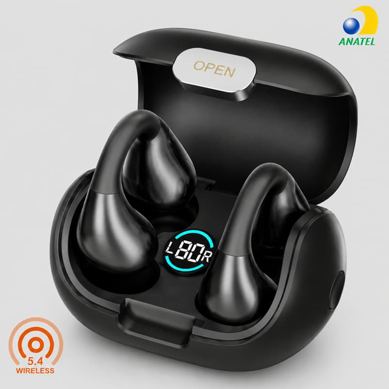 Fone Bluetooth TWS Sem Fio Bluetooth 5.4 Condução Óssea LED Esportivo com Microfone Android iPhone Carga H'Maston RS-46