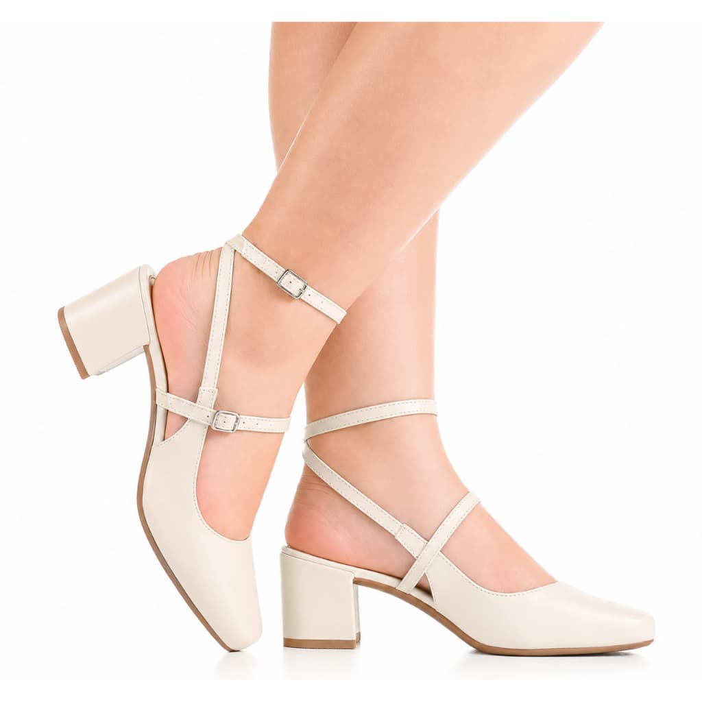 Sapato Scarpin Feminino Salto 0,07 Centímetros Boneca Sola Quadrada Slingback Mary Jane Confortável