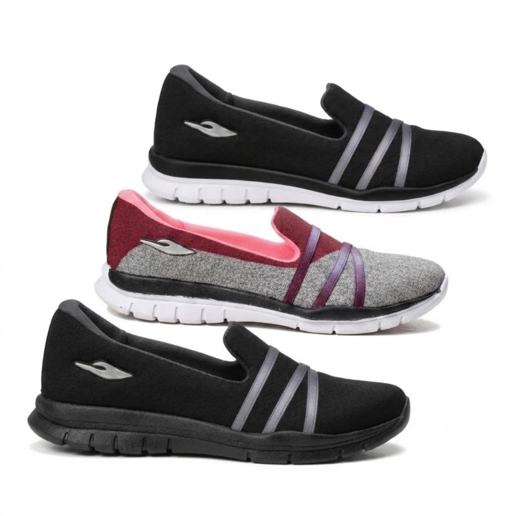 Kit 3 Pares Sapatilha Tênis Feminina Ortopédica Slip On Palmilha em Gel Confortável Leve Macio