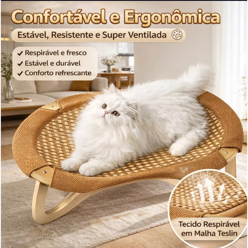 Cama Elevada para Gatos ou Cachorros – Fibra Trançada Respirável e Suspensa