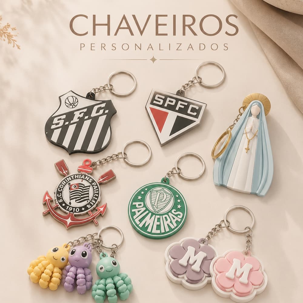 Kit 20 Chaveiros Sortidos em Impressão 3D