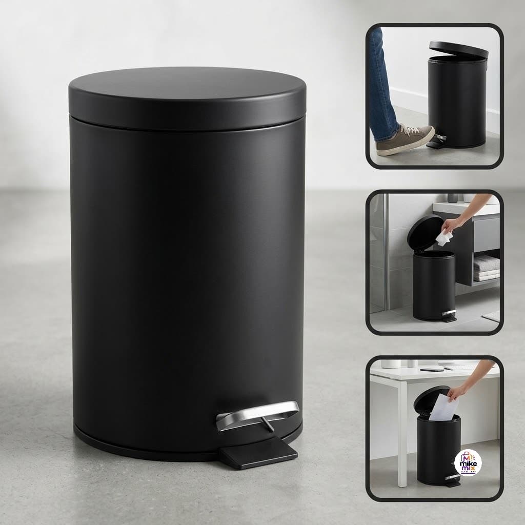 Lixeira com Pedal 5 Litros Preta com Tampa Cesto de Lixo para Banheiro Cozinha Lavabo Escritório Resistente