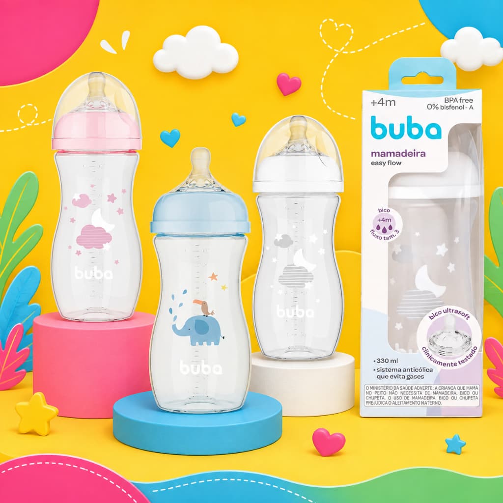 Buba Mamadeira Anticólica Easy Flow Bico Pétala 330ml +4m
