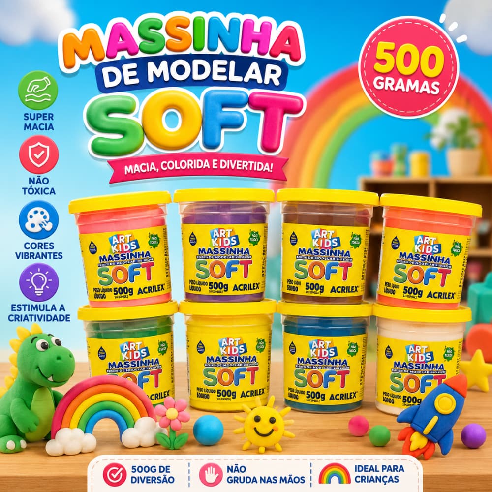 MASSINHA DE MODELAR COLORIDA 500 GR SOFT - ACRILEX