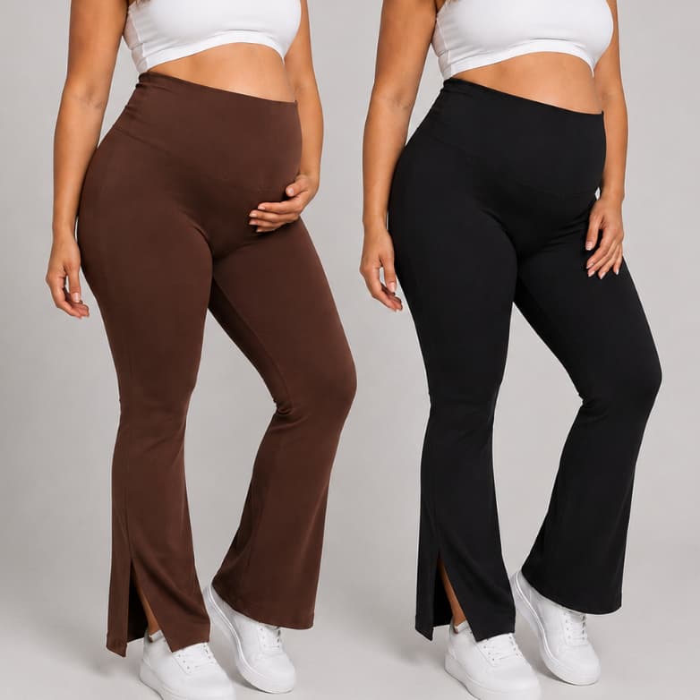 Calça Legging Gestante Flare Cós Alto Conforto Sustentação Zero Transparência Confortável para Grávida com Fenda