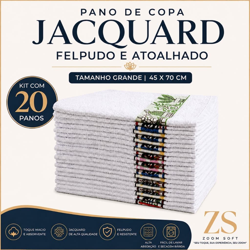 Pano De Prato Jacquard Premium - Atoalhado - Felpudo - Estampas Variadas - 70x45cm - 90 gr - Zoom Soft - Encorpado Copa