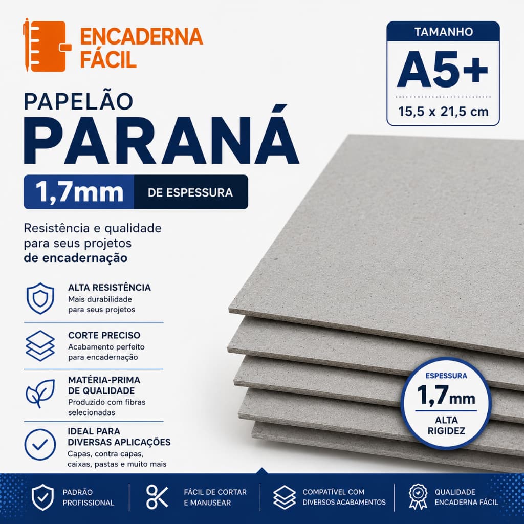 Papelão Paraná 1,7mm - 200 Placas Capa Agenda A5+ 15,5x21,5cm
