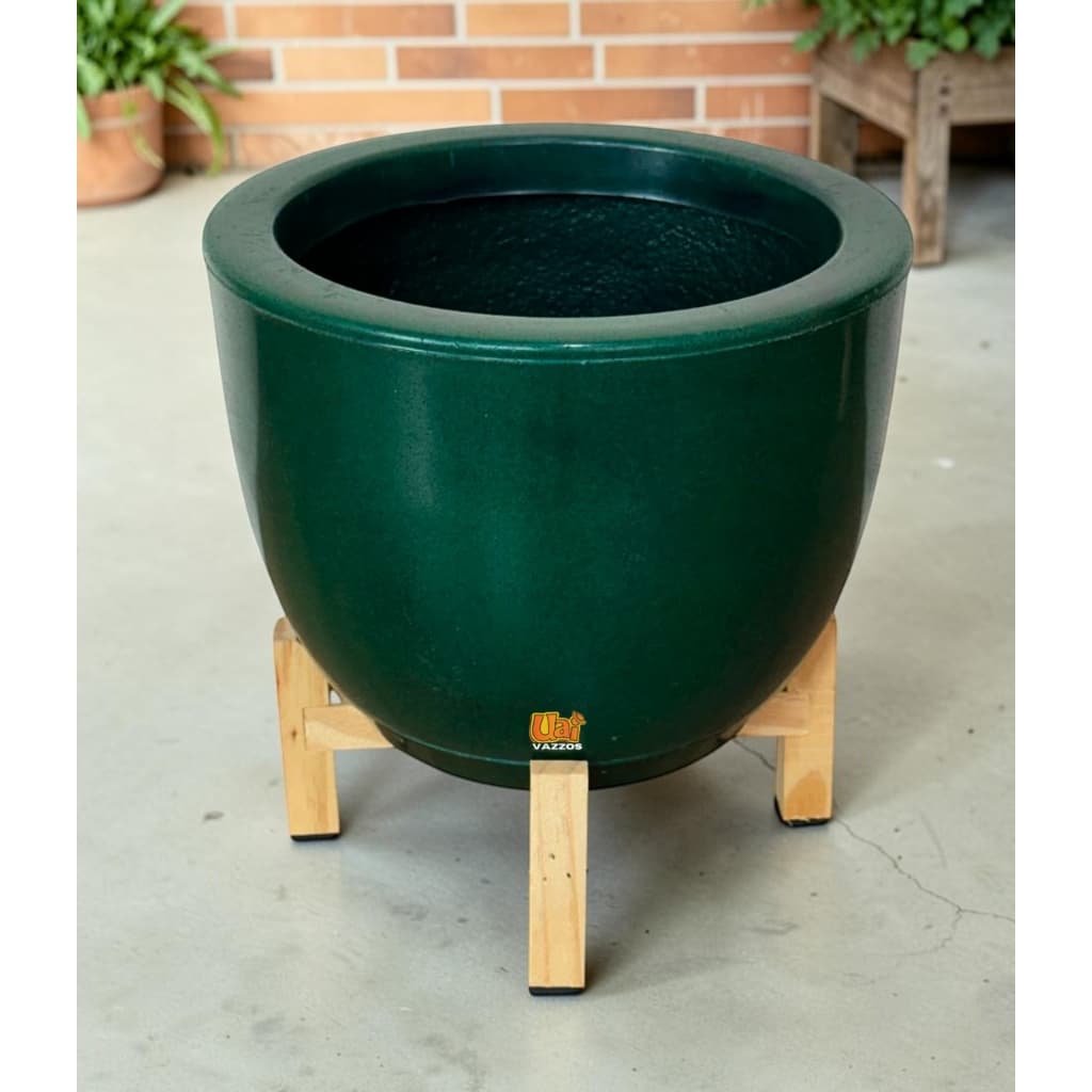 Kit 1 Vaso Bojo Marmorizado P Polietileno P/plantas ou Flores + 1 Suporte Madeira Pinus