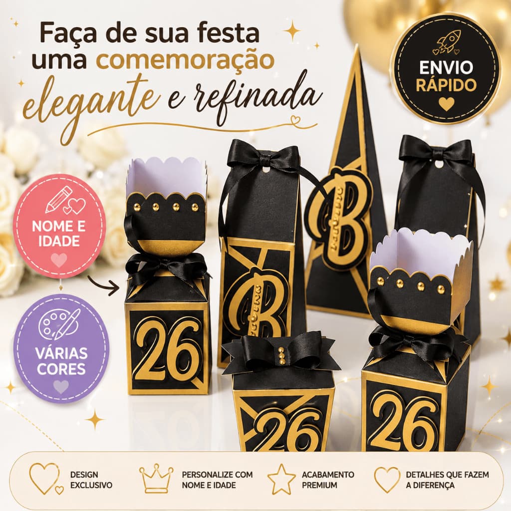 Kit Caixas Personalizadas Milk Pirâmide Sushi e Bala | Impressa em Papel Foto Matte 180g | Nome e Idade | Diversas Cores