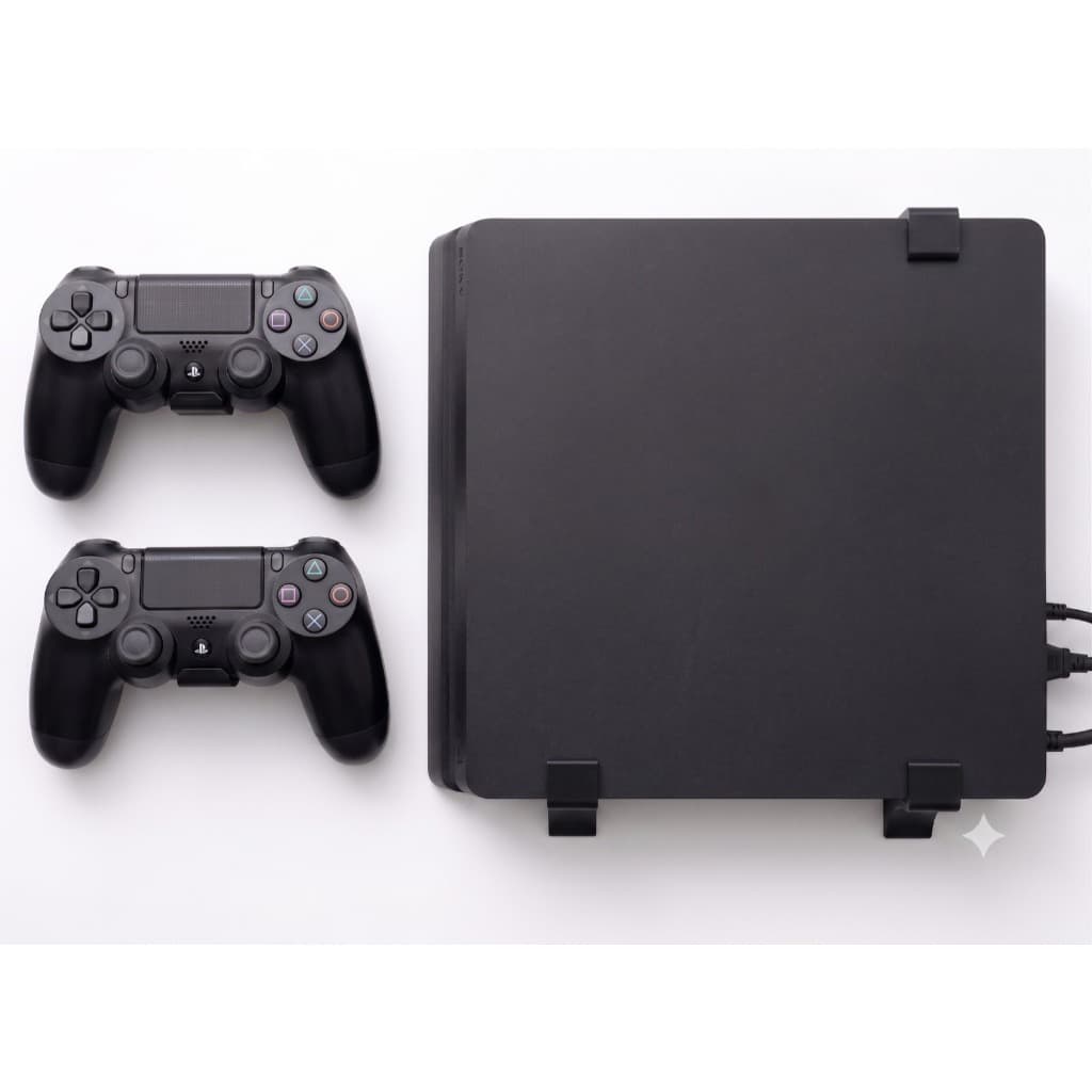 Suporte Parede compatível com Playstation 4 PS4 Slim + 2 Suportes Controle + bucha e parafusos