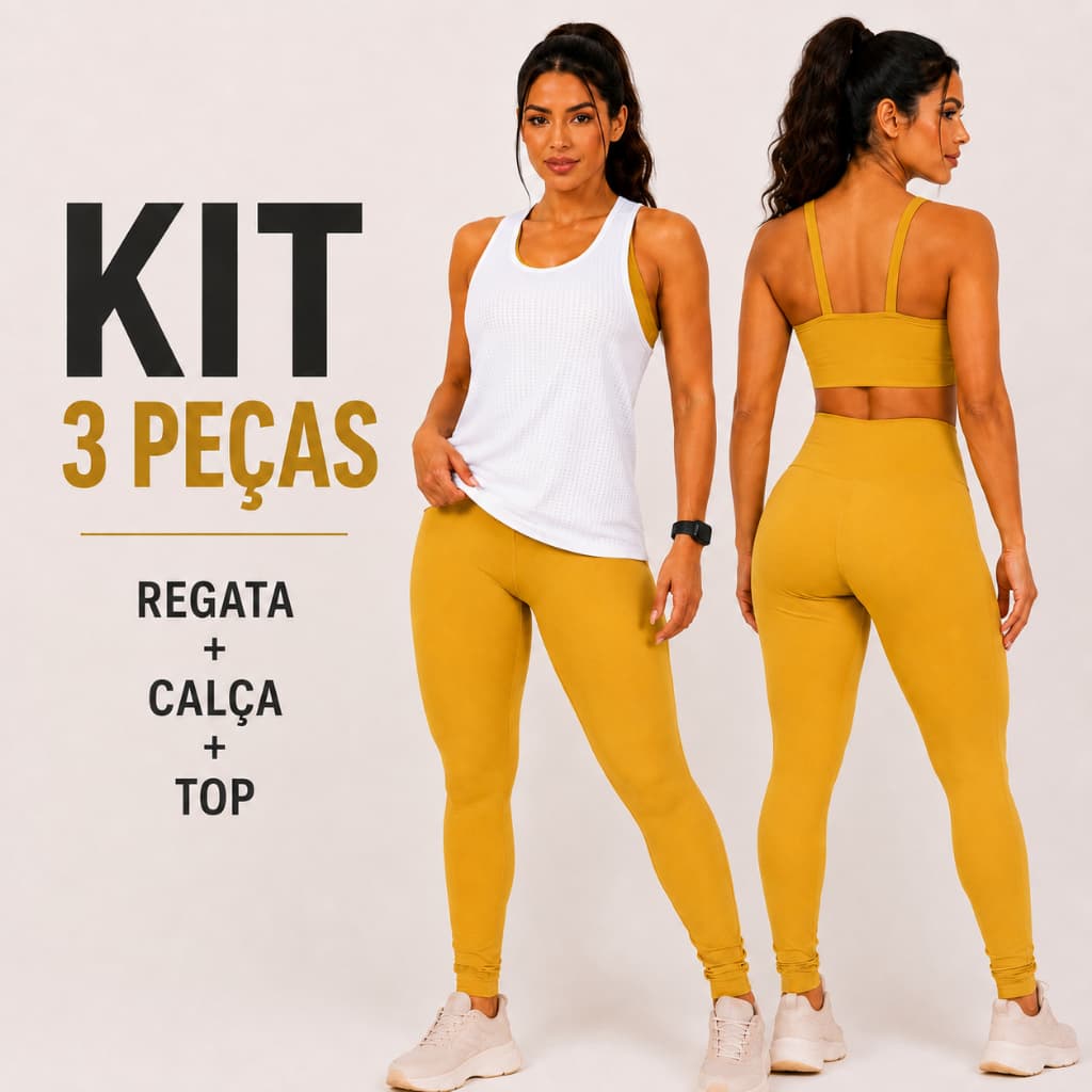 Kit 3 Peças Academia Feminino Regata Calça Top Treino Musculação Caminhada Yoga Pilates Ar Livre P Ao GG