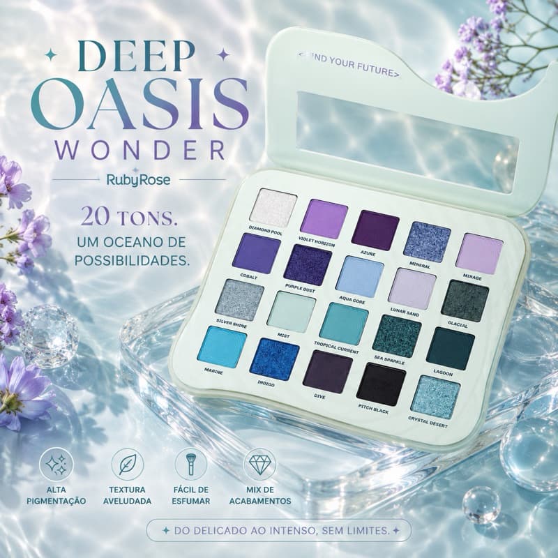 Paleta de Sombras Deep Oasis Wonder Ruby Rose 20 Cores Matte e Metálicas