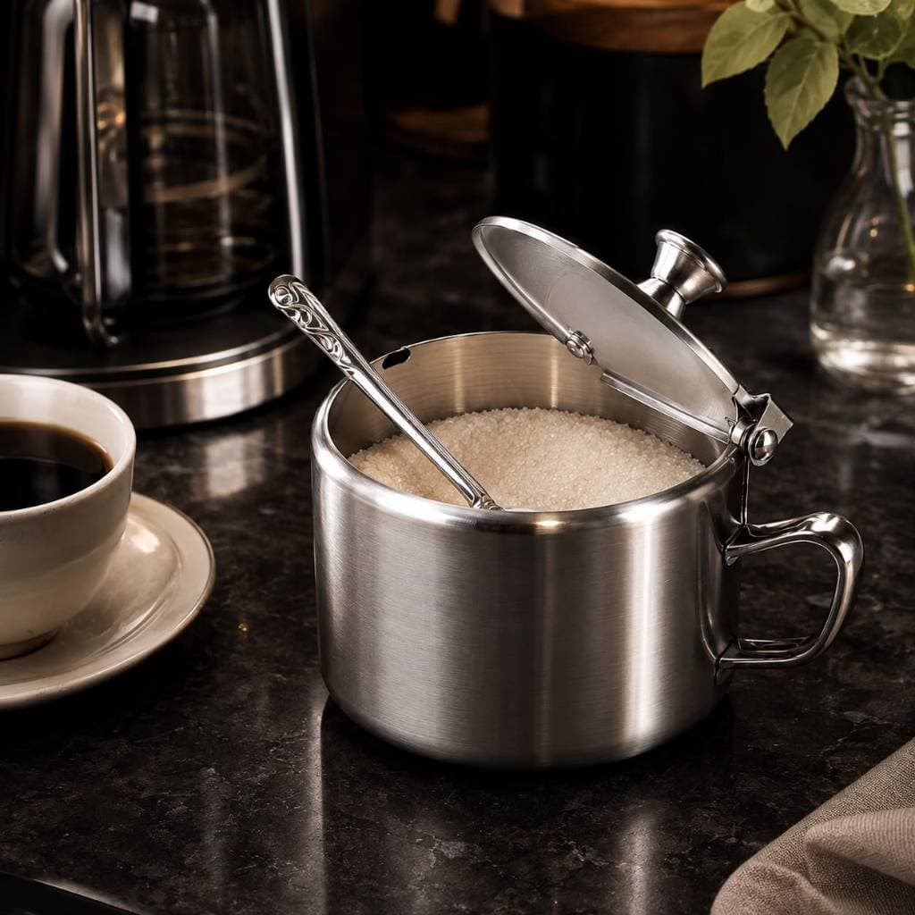 Açucareiro Inox Com Colher Capacidade 220ml Design Moderno Cozinha