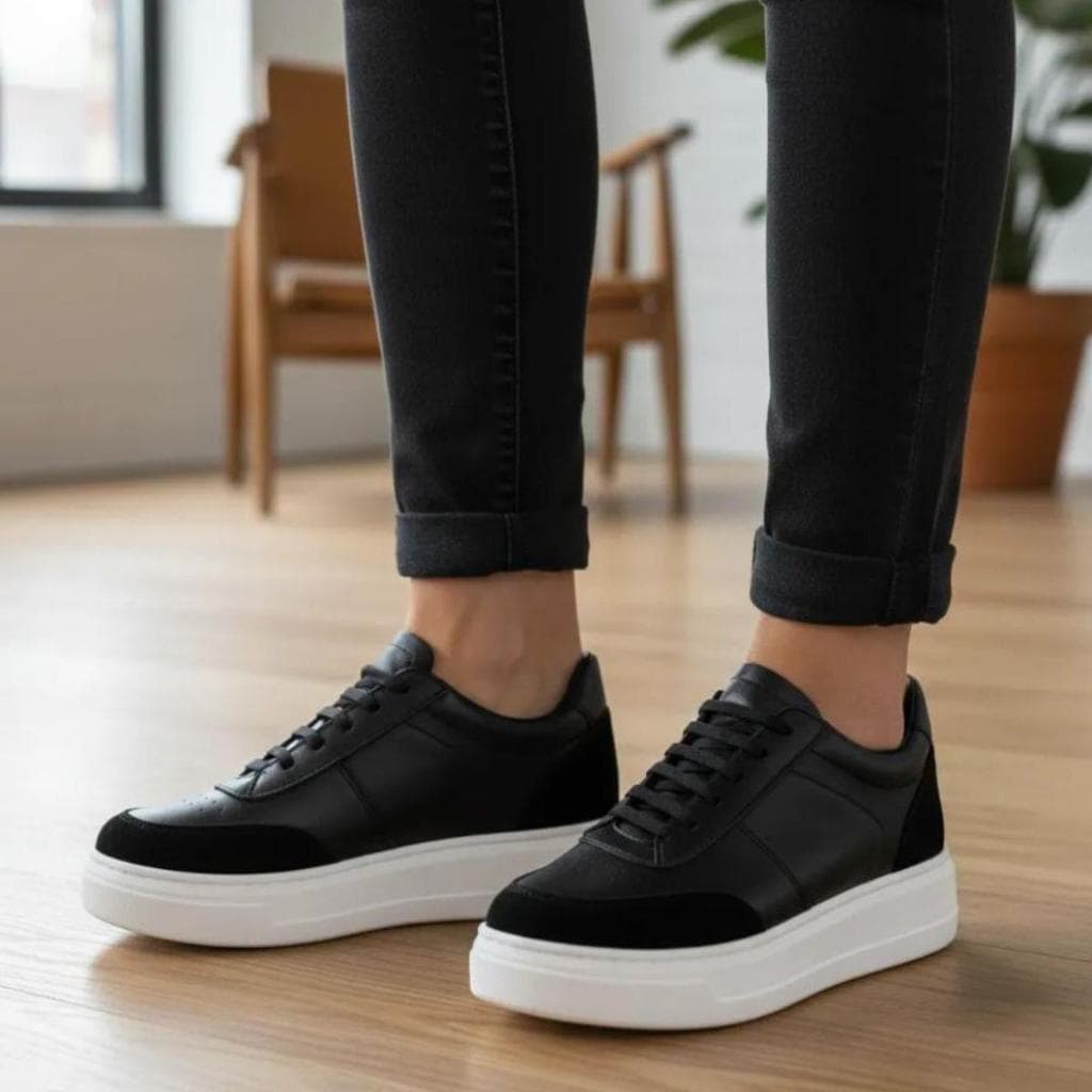 Tênis Sneaker Masculino Casual Estilo Sola Alta Camurça Sapatenis Couro Eco