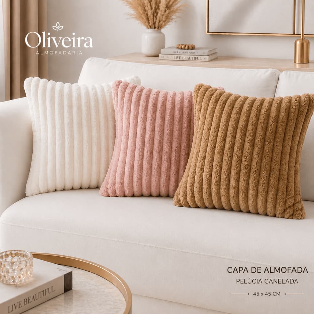 Capas de Almofada Pelúcia Canelada 45x45 Luxuosa Macia para Sofá Decoração Cama Sala Quarto 1/2/4