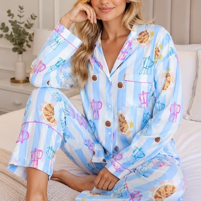 PIJAMA BOTÃO AMERICANO LONGO CAFÉ DA MANHÃ