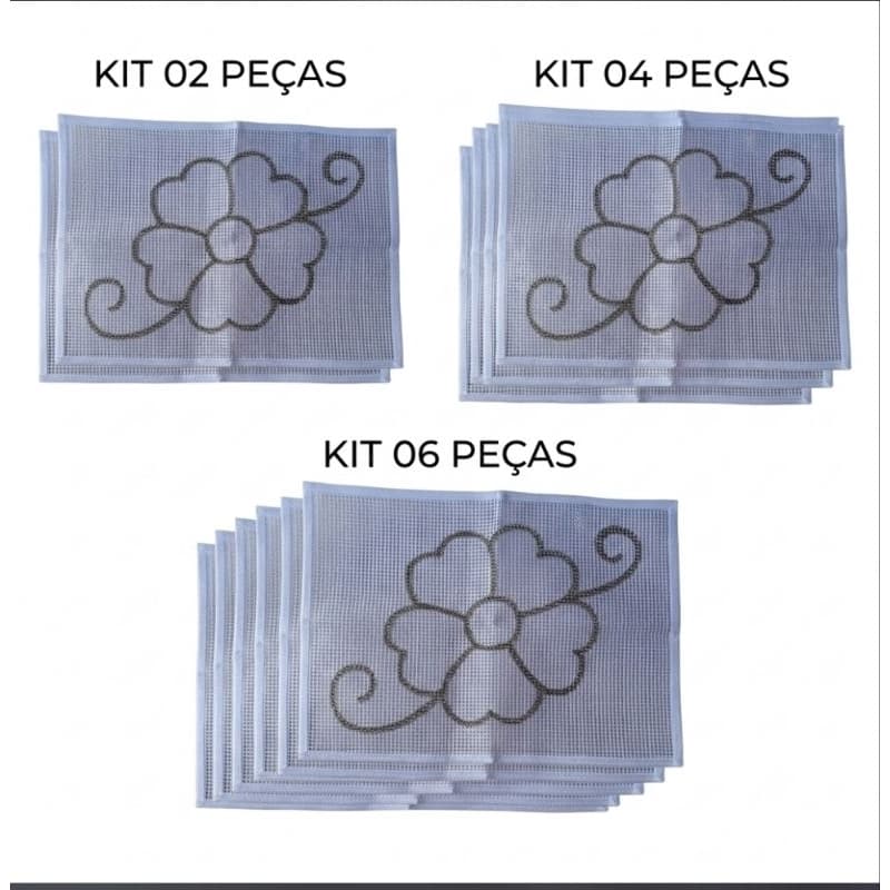 Kit Talagarça Desenhada Jogo Americano Floral 46x33cm