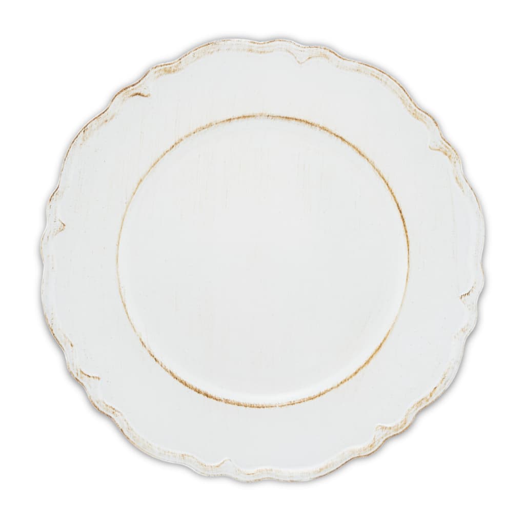 Kit Sousplat Sousplá Supla Plástico Patinado Rústico Provençal Branco 33cm Mesa Posta Jantar Base Para Prato Lyor Moon