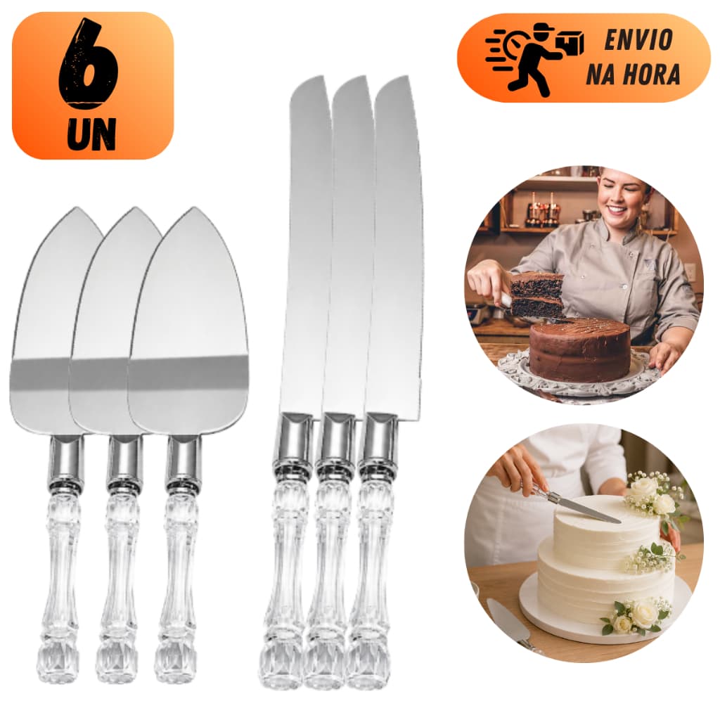 Conjunto Bolo Espátula + Faca Para Bolo Aço Inox Ideal Para Festas Confeitaria E Restaurante