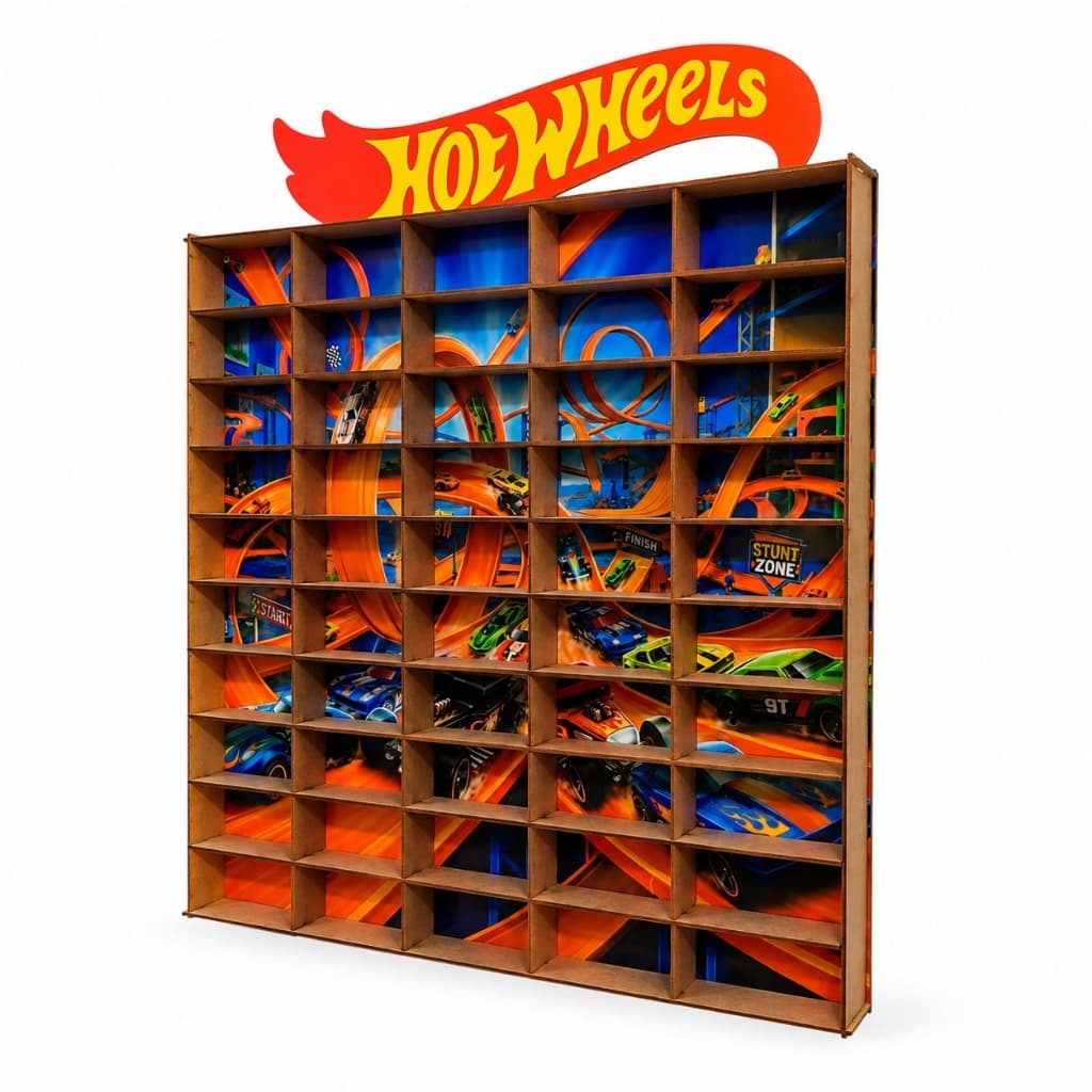 Expositor Miniaturas Porta Hot Wheels Para Carrinhos Mdf Adesivado 60x50cm