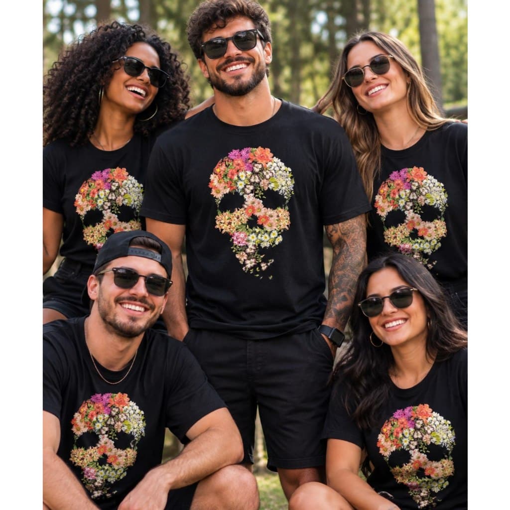 Camiseta Caveira Floral Essência - presente rock✌️🎆unissex🥰