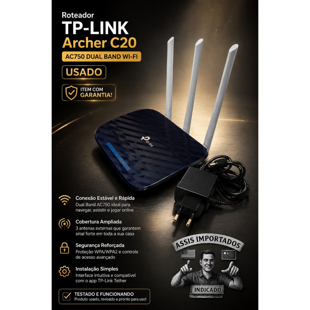 🚀 ROTEADOR TP-LINK ARCHER C20 AC750 DUAL BAND 📶 SUPER OFERTA | USADO, TESTADO E COM GARANTIA! ✅