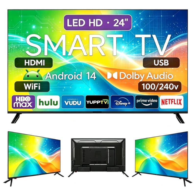Smart TV 24 polegadas LED HD Wi-Fi TV 60Hz HDMI USB 100/240v Android 14