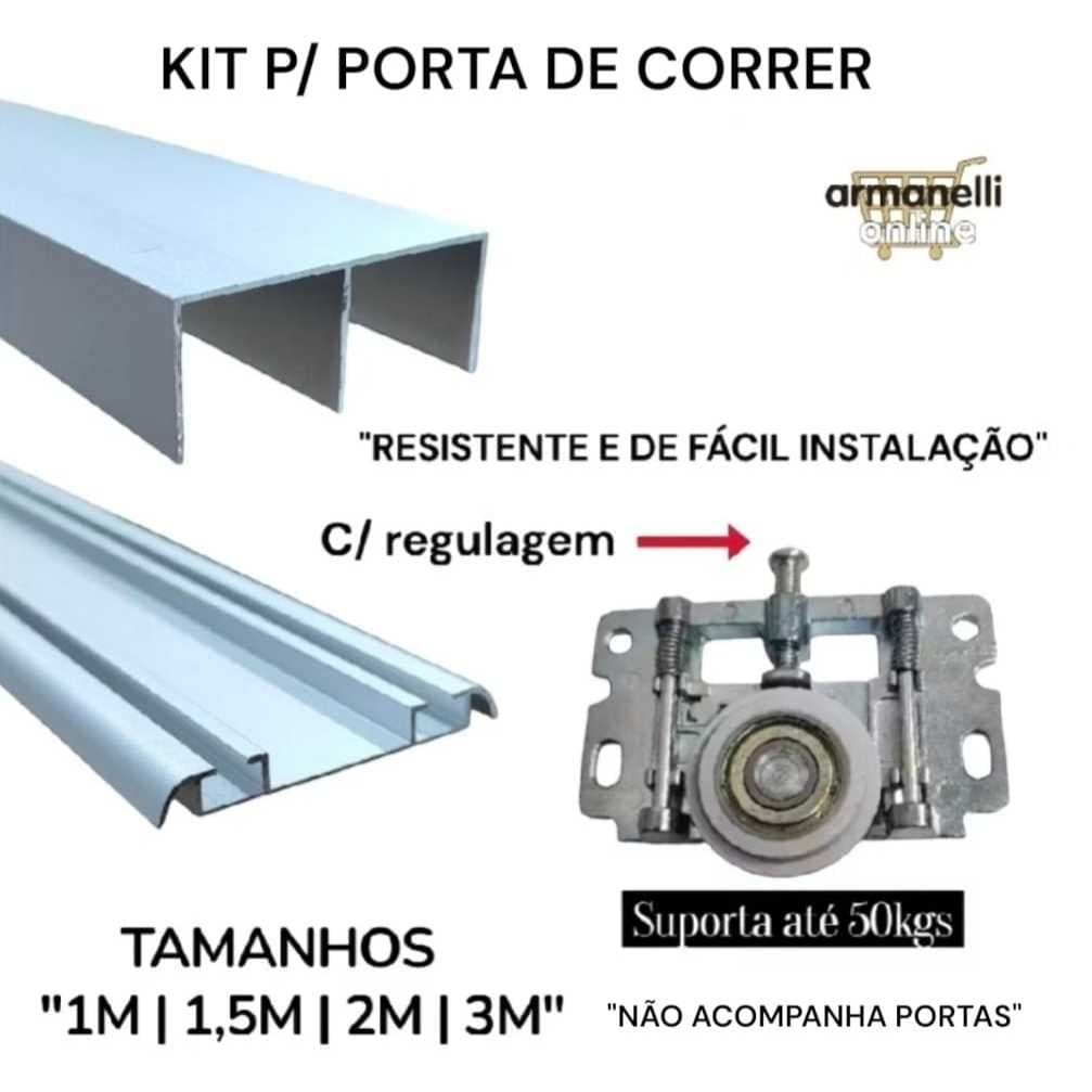 kit p/ Porta de Correr De Guarda Roupa Pia Armário e Diversos Fechamentos Sistema FLEX01 ou PFT102